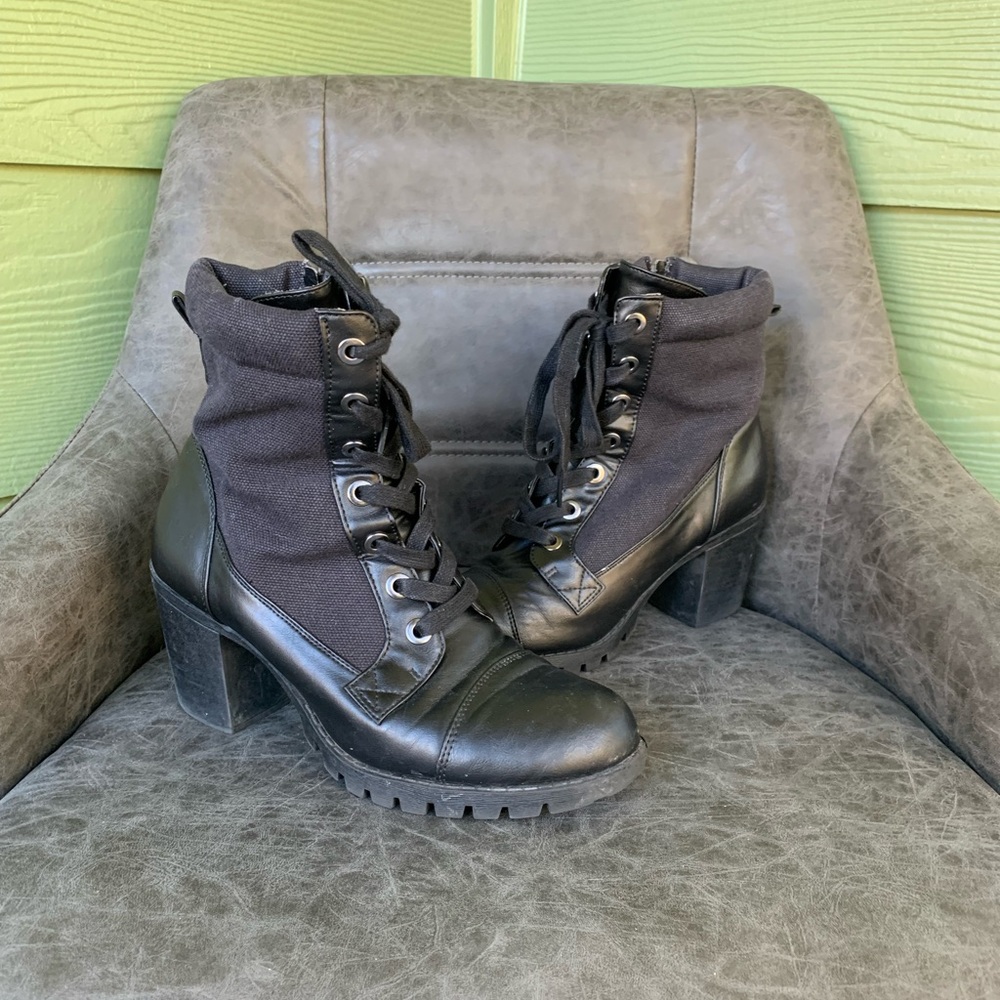 Black chunky heeled combat boots